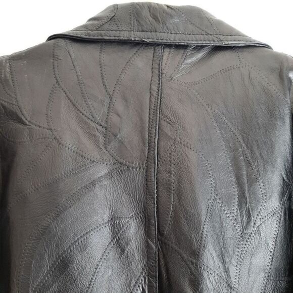 LE WORLD Vintage Genuine Leather Jacket Coat Patchwork Finish Black Sz L - Picture 13 of 14